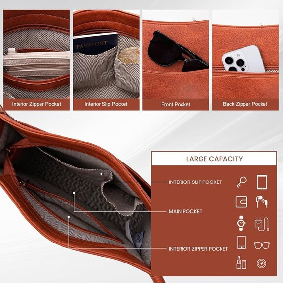 Vegan Leather Crossbody Bags for Women, Crossbody Purse with Guitar Strap Zipped - Picture 4 of 6